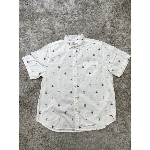 Tommy Bahama Shirt Mens XL Short Sleeve Hawaiian Camp Cocktail Martini Print - Picture 1 of 13